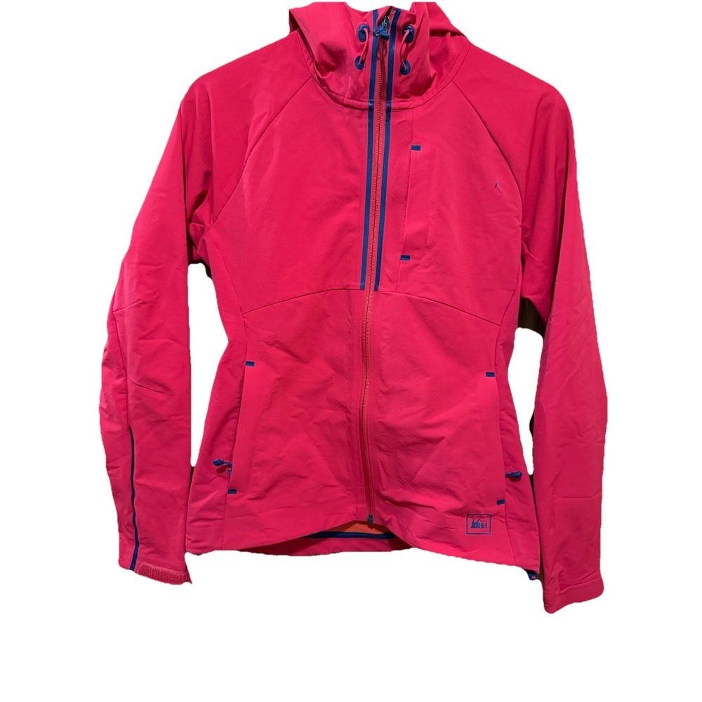 REI‎ Jacket Womens XS Red Full Zip Windbreaker Rain Resistant Hooded Zip Pockets